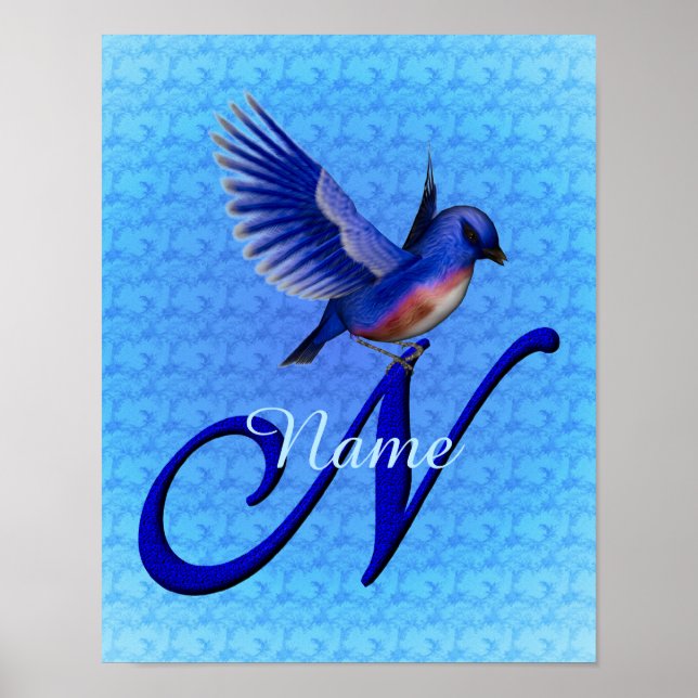 Bluebird Monogram Initial N Personalized Poster (Front)