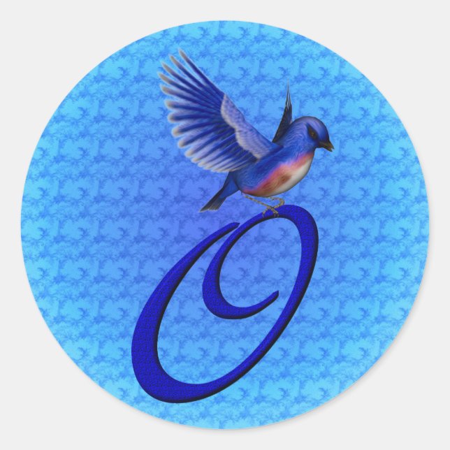 Bluebird Monogram Initial O Elegant Classic Round Sticker (Front)