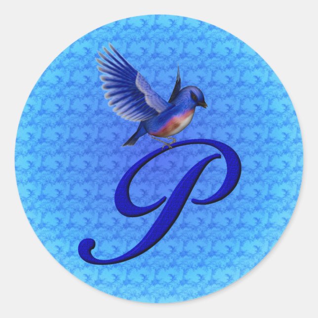 Bluebird Monogram Initial P Elegant Classic Round Sticker (Front)