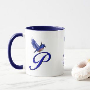 Bluebird Monogram Initial P Elegant Personalized Mug
