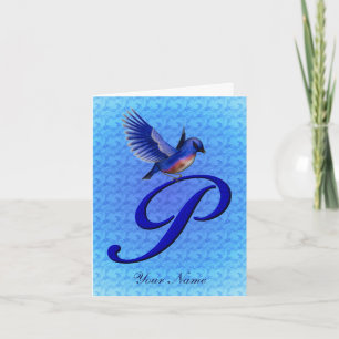 Bluebird Monogram Initial P Personalized Note Card