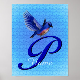Bluebird Monogram Initial P Personalized Poster
