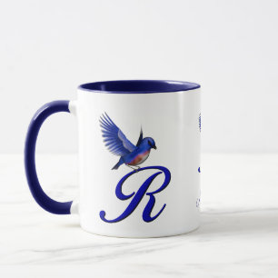 Bluebird Monogram Initial R Elegant Personalized Mug