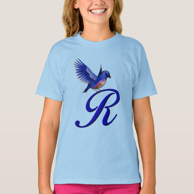 Bluebird Monogram Initial R Elegant  T-Shirt (Front)