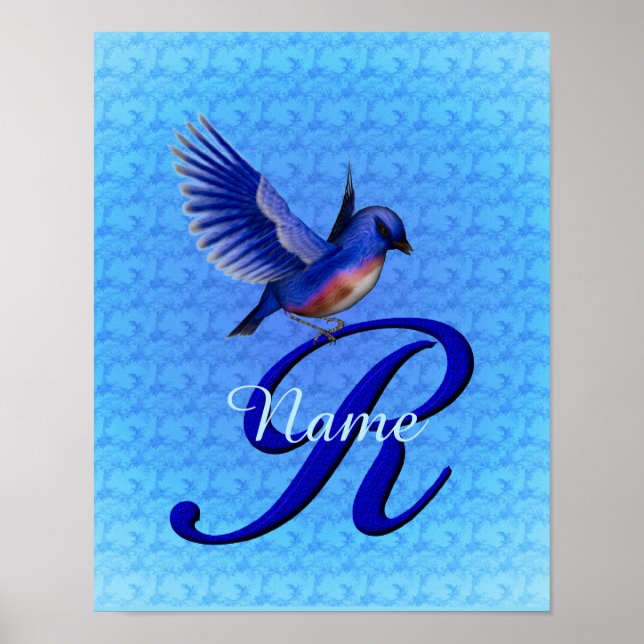 Bluebird Monogram Initial R Personalized Poster (Front)
