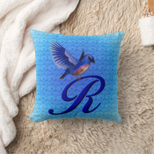 Bluebird Monogram Initial R Throw Pillow