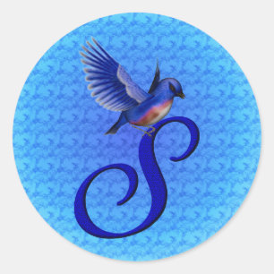 Bluebird Monogram Initial S Elegant Classic Round Sticker