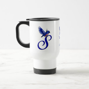 Bluebird Monogram Initial S Elegant Personalized Travel Mug