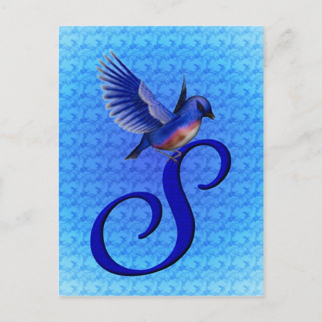 Bluebird Monogram Initial S Elegant Postcard (Front)