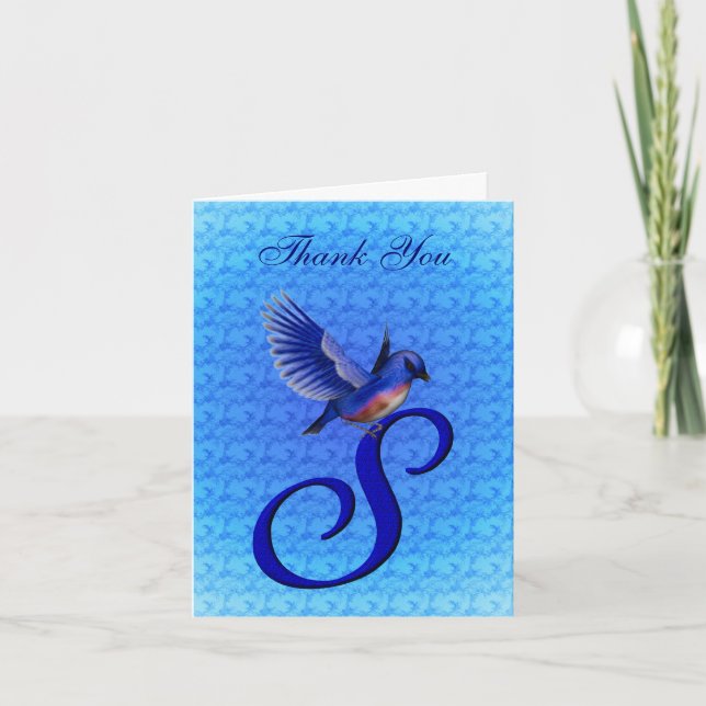 Bluebird Monogram Initial S Elegant Thank You Card (Front)
