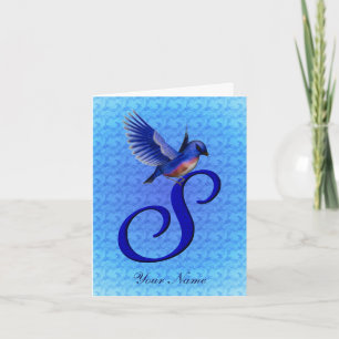 Bluebird Monogram Initial S Personalized Note Card