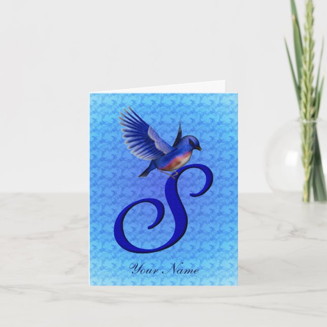 Bluebird Monogram Initial S Personalized Note Card (Front)