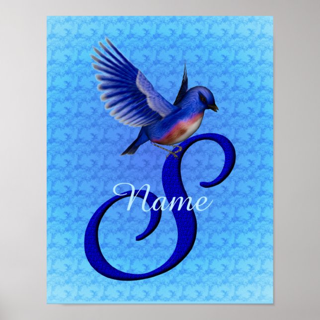 Bluebird Monogram Initial S Personalized Poster (Front)