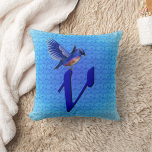 Bluebird Monogram Initial V Throw Pillow