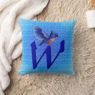 Bluebird Monogram Initial W Throw Pillow