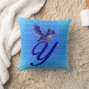 Bluebird Monogram Initial Y Throw Pillow