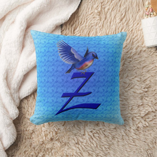 Bluebird Monogram Initial Z Throw Pillow (Blanket)