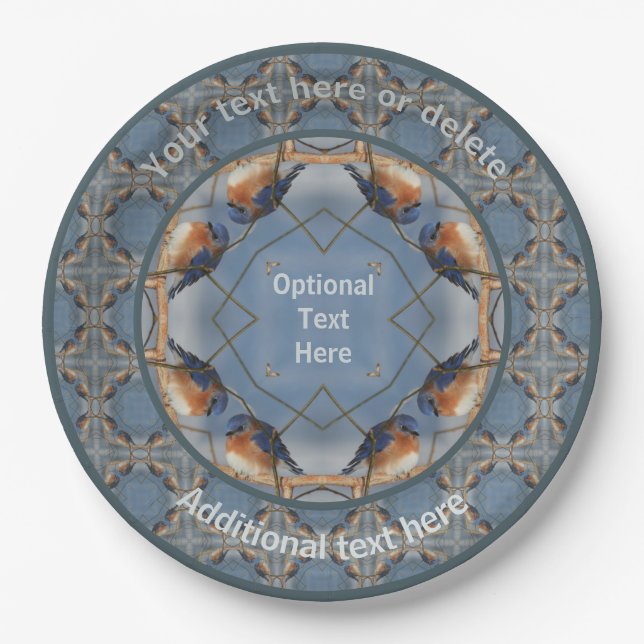 Bluebird Nature Art Personalized Party  Paper Plate (Front)