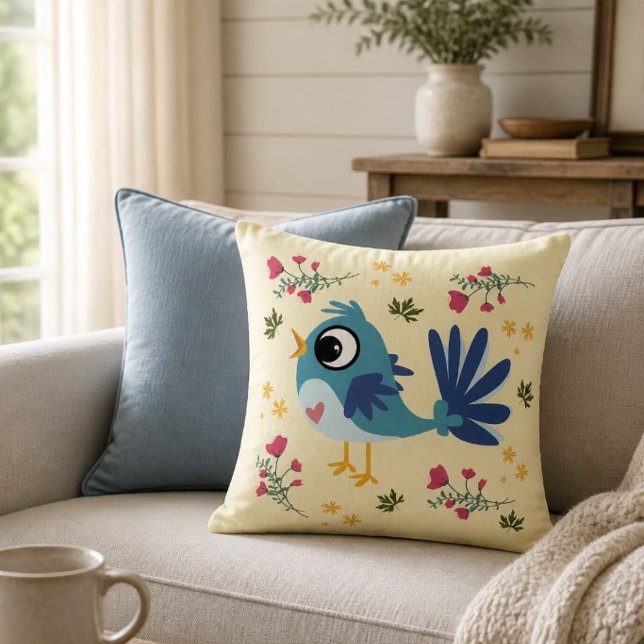 Bluebird of Happiness 16"x16" Throw Pillow (Creator Uploaded)