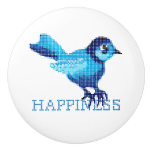Bluebird of Happiness folk art Ceramic Knob