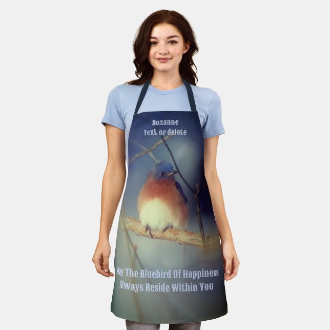 Bluebird Of Happiness Inspirational Personalized Apron (Worn)