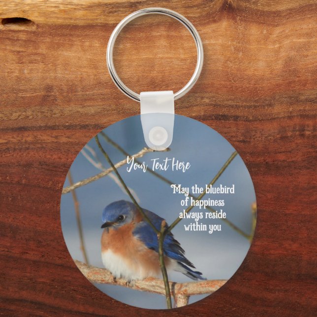 Bluebird Of Happiness Inspirational Personalized Keychain (Front)