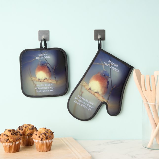 Bluebird Of Happiness Inspirational Personalized Oven Mitt & Pot Holder Set (Insitu(Hanging))