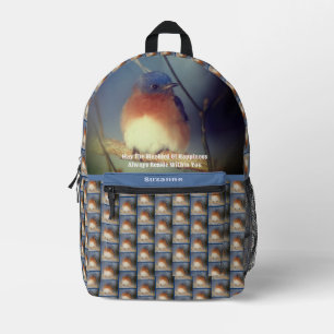 Bluebird Of Happiness Inspirational Personalized Printed Backpack