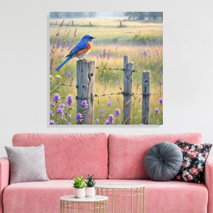 Bluebird On A Fence Post Canvas Print