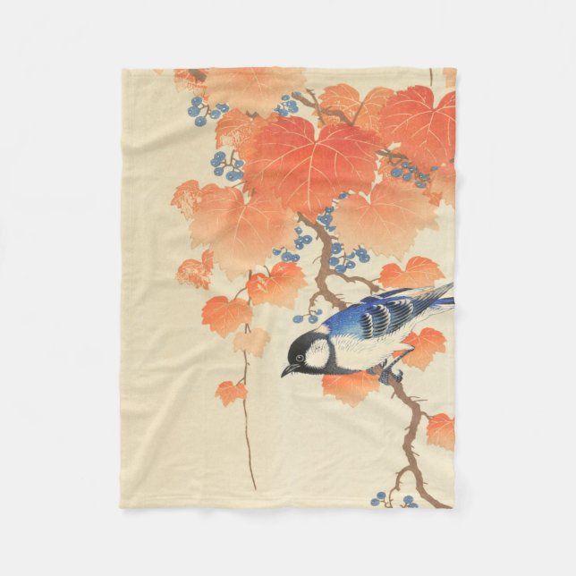 Bluebird on a Paulownia Tree   Fleece Blanket (Front)