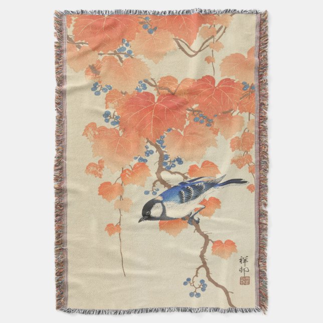 Bluebird on a Paulownia Tree   Throw Blanket (Front Vertical)