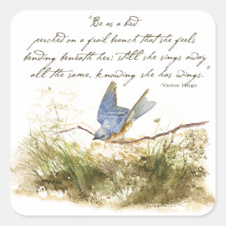 Bluebird on Branch Inspirational poem Watercolor Square Sticker