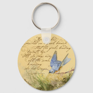 Bluebird on Branch & Victor Hugo Quote Keychain
