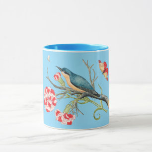 Bluebird on carnations mug
