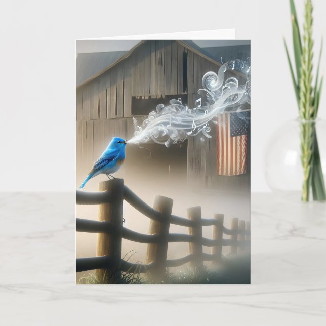 Bluebird On Farm Fence  Card (Front)