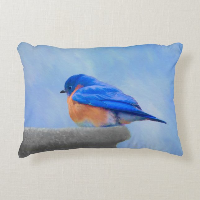 Bluebird Painting - Original Bird Art Accent Pillow (Front)