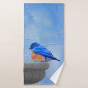 Bluebird Painting - Original Bird Art Bath Towel Set