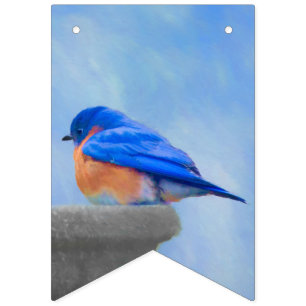Bluebird Painting - Original Bird Art Bunting Flags