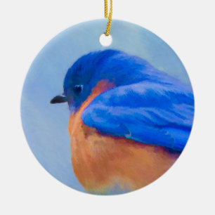 Bluebird Painting - Original Bird Art Ceramic Ornament
