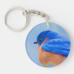 Bluebird Painting - Original Bird Art Keychain