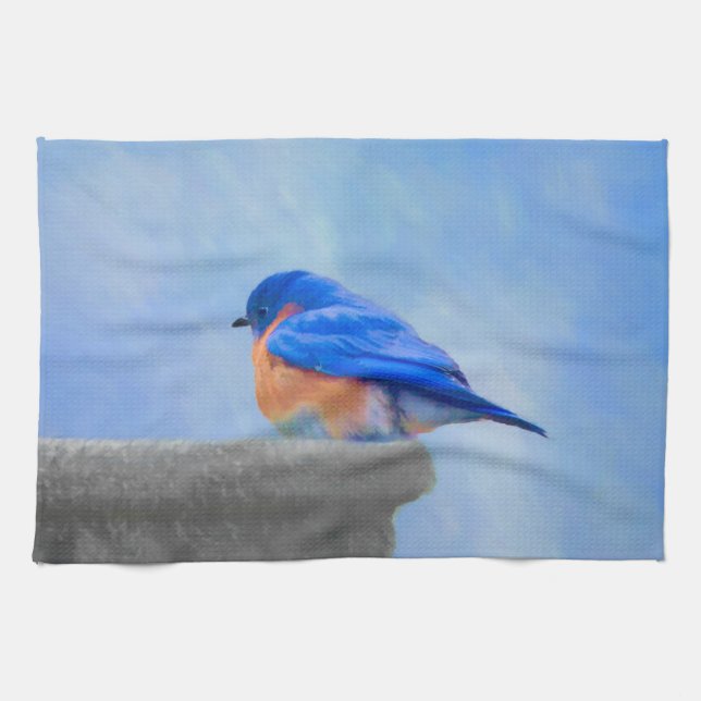 Bluebird Painting - Original Bird Art Kitchen Towel (Horizontal)