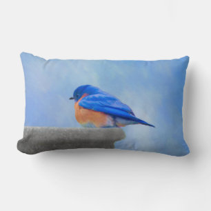 Bluebird Painting - Original Bird Art Lumbar Pillow