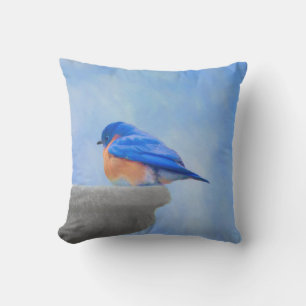 Bluebird Painting - Original Bird Art Outdoor Pillow