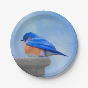 Bluebird Painting - Original Bird Art Paper Plate