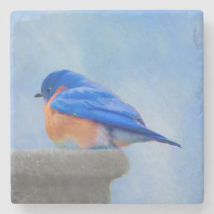Bluebird Painting - Original Bird Art Stone Coaster