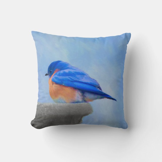 Bluebird Painting - Original Bird Art Throw Pillow (Front)