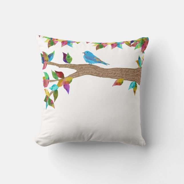 Bluebird Pillow, Colourful Pillow, Personalize Throw Pillow (Front)