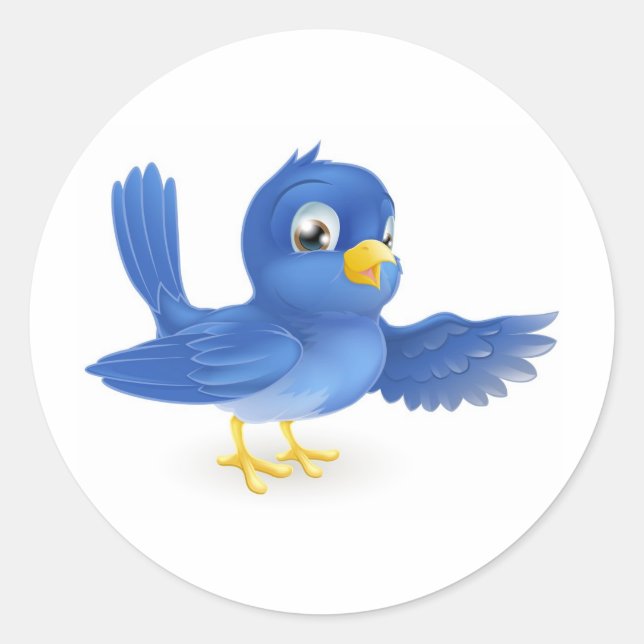 Bluebird pointing classic round sticker (Front)