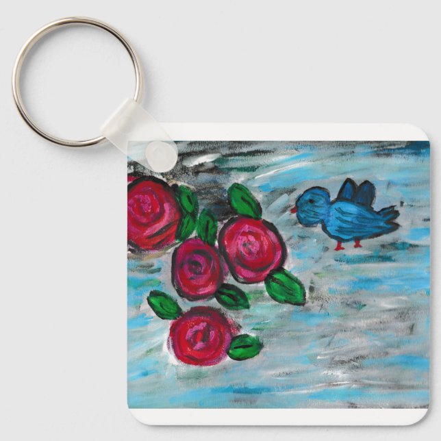 Bluebird Red Roses  Keychain (Front)