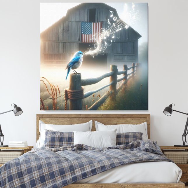 Bluebird Singing a Song  Canvas Print (Insitu(Bedroom))